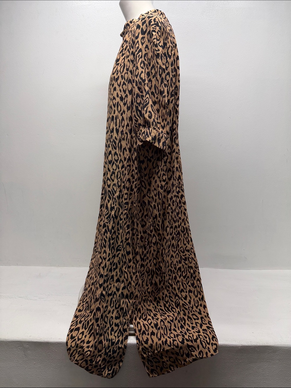 Anthropologie MacKenzie Dress Animal Print Leopard Midi Short Sleeve Brown Large - Picture 6 of 10